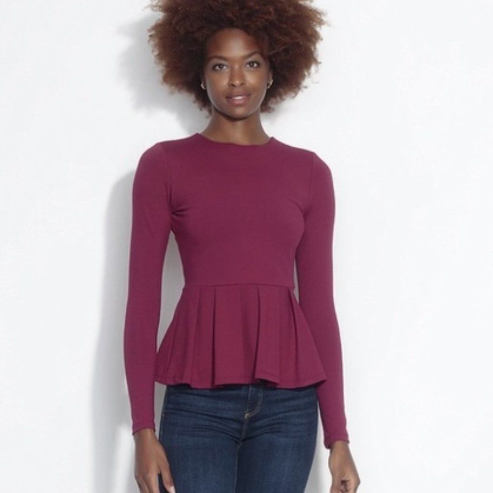 SUSANA MONACO Long Sleeve Crew Peplum Top Small